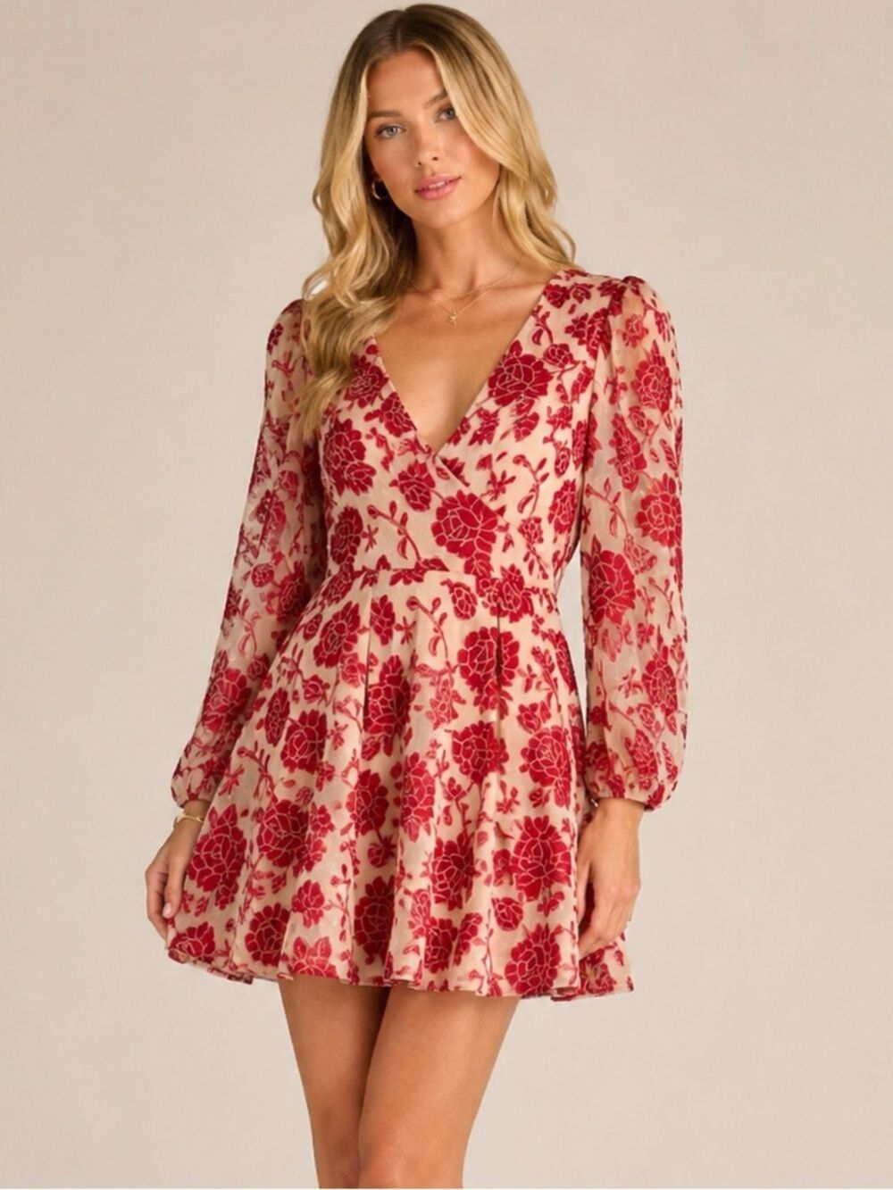 Altar'd State Cream Red Floral Embroidery Mini Dress XS NWT